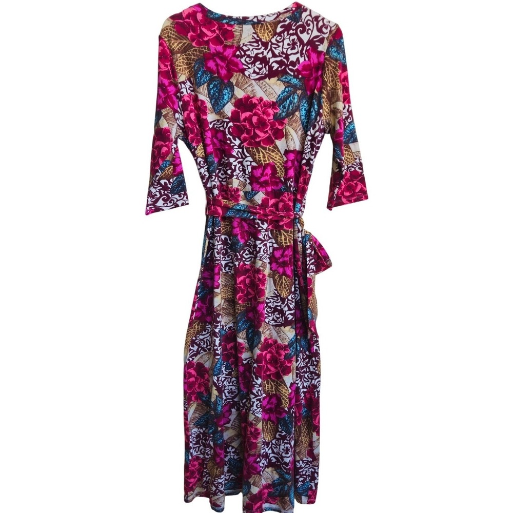 Soft Surroundings Floral Faux Wrap Midi Dress Petite Medium Luau Beach Office - Picture 2 of 7